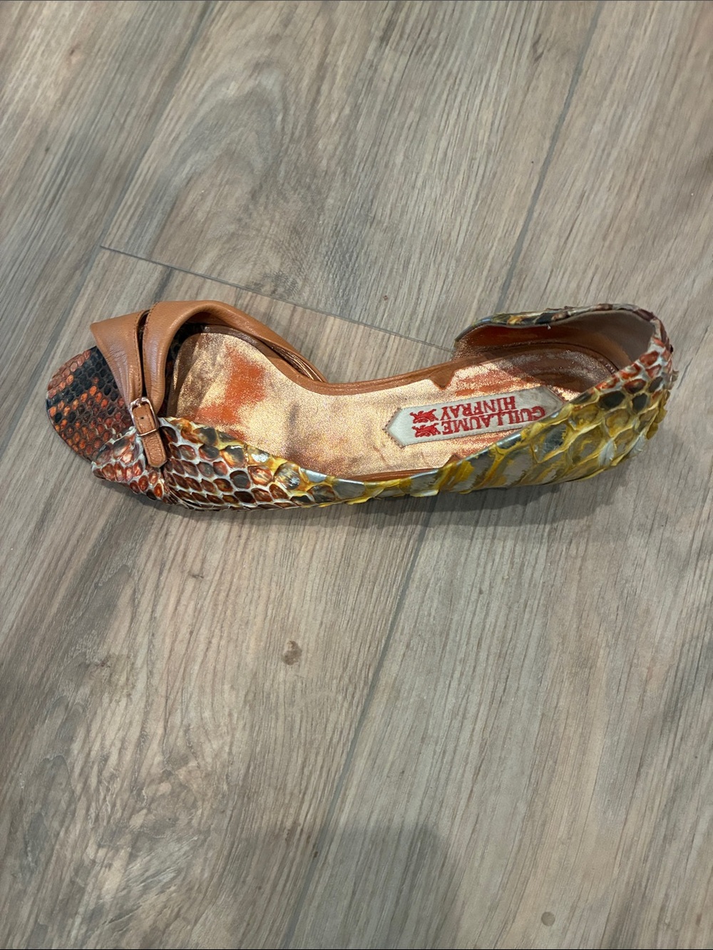 GUILLAUME HINFRAY brown Leather Flats with Multicolor Snakeskin Trim SIZE 8 - Picture 4 of 5